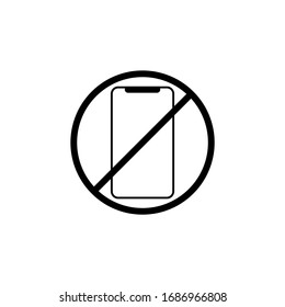 No Cell Phone Sign Or Don't Ring Or Turn Off The Phone Icon In Black On An Isolated White Background. EPS 10 Vector.