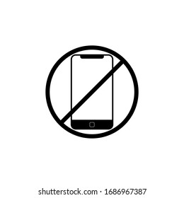 No Cell Phone Sign Or Don't Ring Or Turn Off The Phone Icon In Black On An Isolated White Background. EPS 10 Vector.