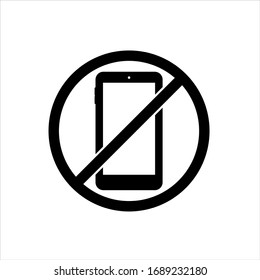 No Cell Phone Sign Or Don't Ring Or Turn Off The Phone Icon In Black On An Isolated White Background. EPS 10 Vector.