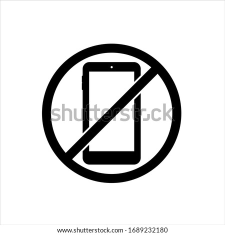 No cell phone sign or don't ring or turn off the phone icon in black on an isolated white background. EPS 10 vector.