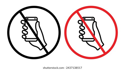 No Cell Phone Sign Line Icon. Digital Silence Enforcement icon in outline and solid flat style.