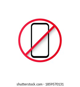 No cell phone sign. Mobile phone prohibited. No smartphone. Mobile in prohibition sign. Prohibition sign. Vector illustration