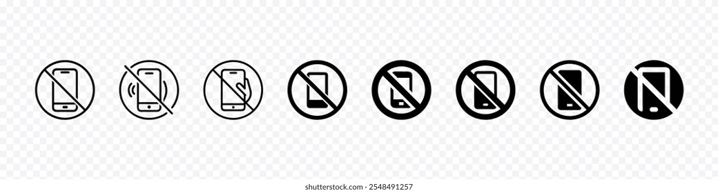 No cell phone sign, No mobile phones vector icon, No phone sign, Mobile Phone prohibited. No cell phone sign, restricted area sign, Don't use smartphone symbol,