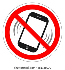 No cell phone sign. Mobile phone ringer volume mute sign. No smartphone allowed icon. No Calling label on white background. No Phone emblem great for any use. Stock Vector Illustration