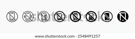 No cell phone sign, No mobile phones vector icon, No phone sign, Mobile Phone prohibited. No cell phone sign, restricted area sign, Don't use smartphone symbol,