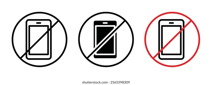 No cell phone sign vector in black and red colors