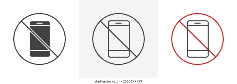No cell phone sign vector in black and colored versions
