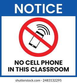 No cell phone in this classroom sign vector design