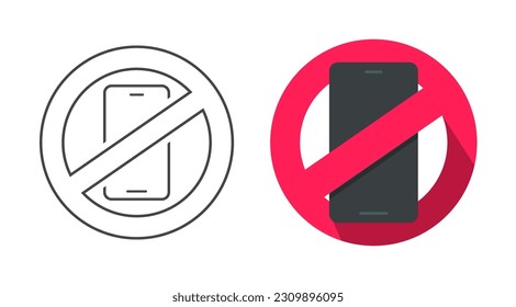 No cell phone use sign icon vector graphics, forbidden prohibited cellphone smartphone are, mute silent turn off telephone zone line outline art symbol clipart pictogram image, stop call warning