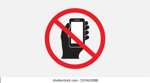 No Cell Phone Vector Icon Isolated On Grey Background. Sign Forbidden Phone Icon. Do Not Use Mobile Phone Sign.