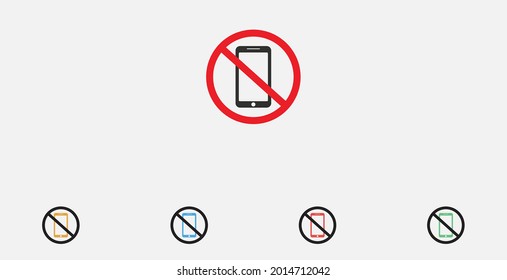 No cell phone vector icon isolated on grey background. Sign forbidden phone icon. Do Not Use Mobile Phone Sign. Set of colorful flat design icons