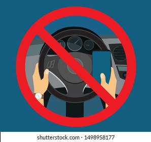 No Cell Phone, While Driving. Vector Sign