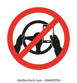 No Cell Phone, While Driving. Vector Sign