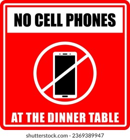 No Cell Phones, at the dinner table, sticker vector