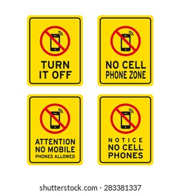 No Cell Phones No Mobile Phone Warning Sign Vector Set