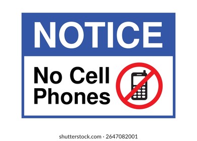 Sem sinal de aviso de telefones celulares - Símbolo de política de instalação azul e branco - Imagem vetorial de alta qualidade