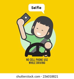 no cell phones - Selfie while driving , vector 