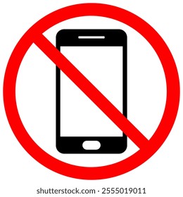 No cell phones, no smartphone, no mobile phone allowed sign vector. Prohibition warning sign.