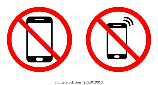 No cell phones, no smartphone, no mobile phone allowed sign vector. Prohibition warning sign.