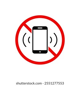 No hay icono de teléfono celular en estilo genérico. Concepto de prohibición del teléfono silencioso