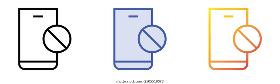 no cellphone icon. Linear, Blue Fill and Gradient Style Design Isolated On White Background