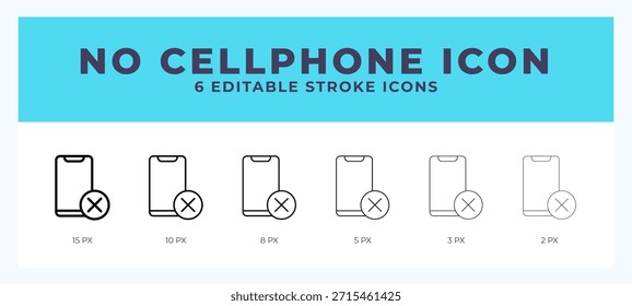 No cellphone icon vector for web. And mobile app. Editable stroke outline icon.