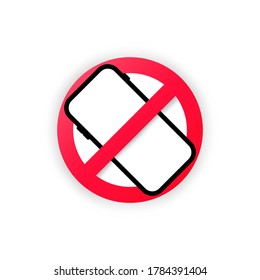 No cellphone zone sign in flat modern style design. Smartphone using is prohibited symbol. No mobile phone. Turn off your phone. Vector on isolated white background. EPS 10.