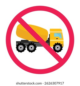 No cement mixer truck allowed sign, concrete mixer truck forbidden sign, no construction truck sign vector illustration, agitator truck prohibited symbol