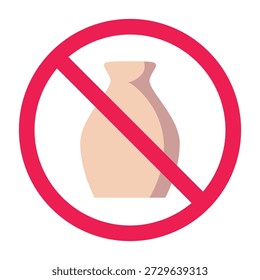 No hay letrero de cerámica del jarrón, símbolo decorativo prohibido del jarrón, signo frágil de la prohibición del artículo, Ilustración vectorial