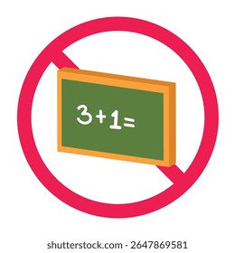 No chalkboard sign, forbidden blackboard sign, stop using chalkboard icon, blackboard with red crossed circle, no school board allowed