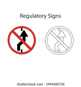 Sin cambiar a signo de tráfico de carril derecho, ilustración de vector amarillo y dibujo a mano sobre fondo blanco.