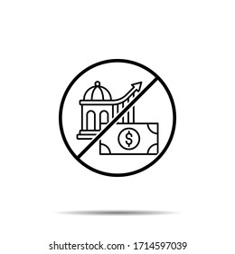 No hay gráfico, banco, análisis, icono del dólar. Línea delgada simple, contorno vector de ahorro de dinero prohibición, embargo, interdicción, íconos de prohibición para ui y ux, sitio web o móvil