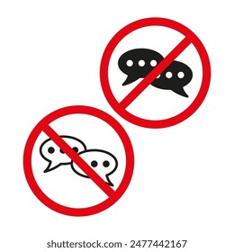 No chat icons. Prohibition sign set. Red circle symbols. Vector graphic.