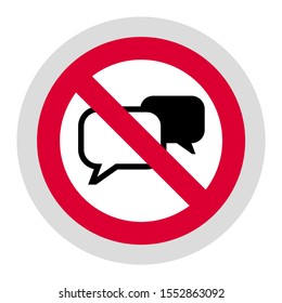 No chat or No speaking forbidden sign, modern round sticker