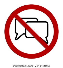 No chat symbol, prohibition sign, line icon. Flat vector illustration isolated on white background.