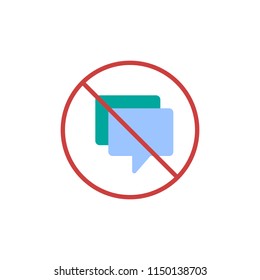 No chatting flat icon, vector sign, colorful pictogram isolated on white. Forbidden chat symbol, logo illustration. Flat style design