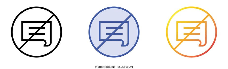 no chatting icon. Linear, Blue Fill and Gradient Style Design Isolated On White Background