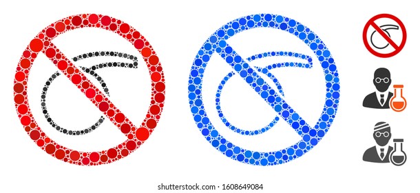 No chemical flask composition of filled circles in different sizes and color tones, based on no chemical flask icon. Vector filled circles are organized into blue illustration.