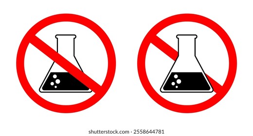 No chemical icon. No glassware icon vector illustration. No flask. No toxic liquids sign flat icon. laboratory glassware regulation sign symbol