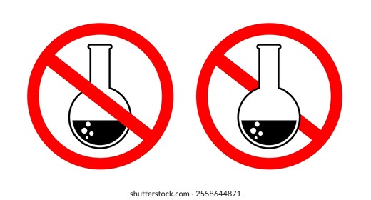 No chemical icon. No glassware icon vector illustration. No flask. No toxic liquids sign flat icon. School or laboratory glassware regulation sign symbol