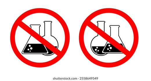 No chemical icon set. No glassware icon vector illustration. No flask. No toxic liquids sign flat icon. School or laboratory glassware regulation sign symbol