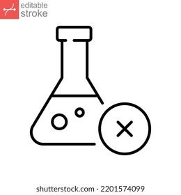 No chemical risk icon. Organic food, no additives, no preservatives. prohibition of chemical additives. Line pictogram style. Editable stroke. Vector illustration. Design on white background. EPS 10