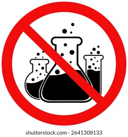 No chemical sign. Prohibited flask sign. Do not use toxic chemical flask sign. No toxic liquids vector icon. Vector illustration design.