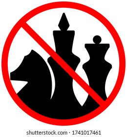 no chess icon. The chess pieces are crossed out in a red circle. Ban on the game. Vector stock illustration