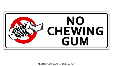 No chewing gum. Ban sign with silhouette of chewing gum package and text. Horizontal shape, sticker.