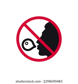 No chewing gum prohibited sign, no blow a bubble forbidden modern round sticker, vector illustration.