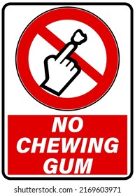 No chewing gum. Prohibition sign with a finger sticking an old chewed up gum on a surface.