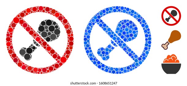 No chicken leg mosaic of spheric dots in different sizes and color tints, based on no chicken leg icon. Vector round dots are grouped into blue composition.