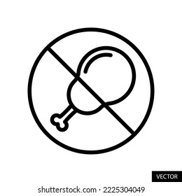 No chicken, No nonveg, Say no to non-veg vector icon in line style design for website, app, UI, isolated on white background. Editable stroke. EPS 10 vector illustration.