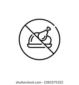 No chicken roast allowed line icon sign symbol isolated on white background. No food sign symbol